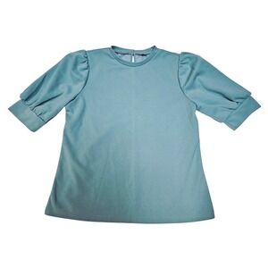 Soft Girl Blue Puff Sleeve Keyhole Blouse Medium Cottagecore Top Academia Modest